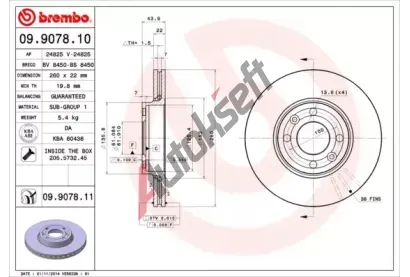 BREMBO Brzdov kotou - 260 mm BRE 09.9078.10, 09.9078.10