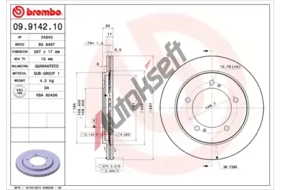 BREMBO Brzdov kotou - 287 mm BRE 09.9142.10, 09.9142.10