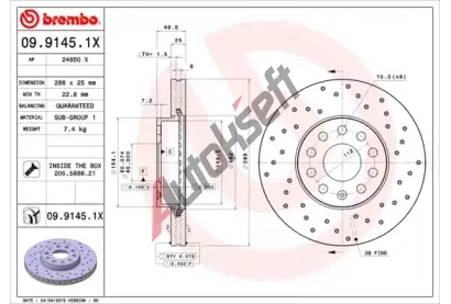 BREMBO Brzdov kotou XTRA LINE - 288 mm BRE 09.9145.1X, 09.9145.1X