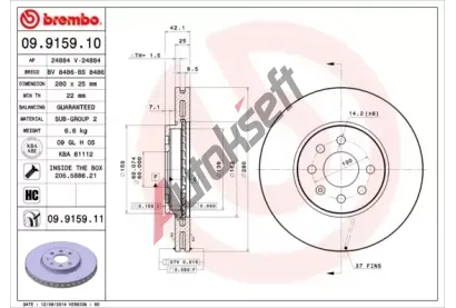 BREMBO Brzdov kotou COATED DISC LINE - 280 mm BRE 09.9159.11, 09.9159.11