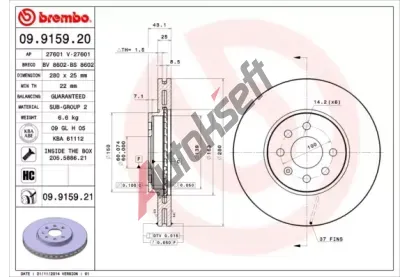 BREMBO Brzdov kotou COATED DISC LINE - 280 mm BRE 09.9159.21, 09.9159.21