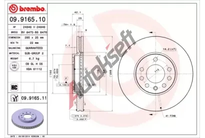 BREMBO Brzdov kotou COATED DISC LINE - 285 mm BRE 09.9165.11, 09.9165.11