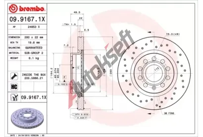BREMBO Brzdov kotou XTRA LINE - 280 mm BRE 09.9167.1X, 09.9167.1X