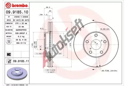 BREMBO Brzdov kotou COATED DISC LINE - 275 mm BRE 09.9185.11, 09.9185.11