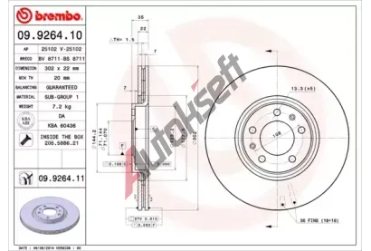 BREMBO Brzdov kotou COATED DISC LINE - 302 mm BRE 09.9264.11, 09.9264.11