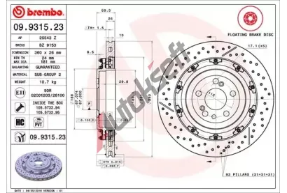 BREMBO Brzdov kotou TWO-PIECE FLOATING DISCS LINE - 360 mm BRE 09.9315.23, 09.9315.23