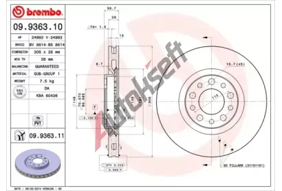 BREMBO Brzdov kotou COATED DISC LINE - 305 mm BRE 09.9363.11, 09.9363.11