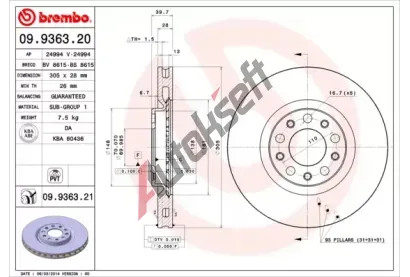 BREMBO Brzdov kotou COATED DISC LINE - 305 mm BRE 09.9363.21, 09.9363.21