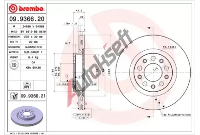 BREMBO Brzdov kotou COATED DISC LINE - 292 mm BRE 09.9366.21, 09.9366.21