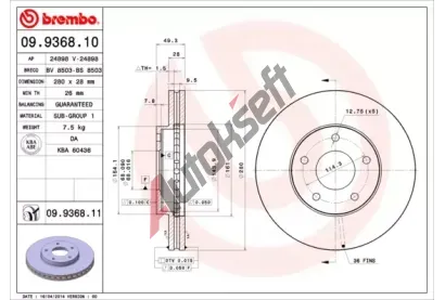 BREMBO Brzdov kotou COATED DISC LINE - 280 mm BRE 09.9368.11, 09.9368.11