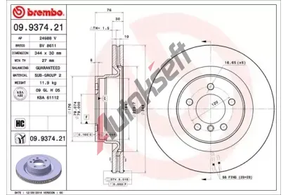 BREMBO Brzdov kotou COATED DISC LINE - 344 mm BRE 09.9374.21, 09.9374.21