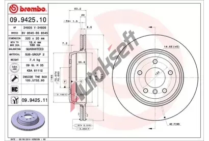 BREMBO Brzdov kotou COATED DISC LINE - 320 mm BRE 09.9425.11, 09.9425.11