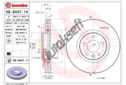 BREMBO Brzdov kotou COATED DISC LINE - 333 mm BRE 09.9447.11, 09.9447.11