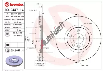 BREMBO Brzdový kotouč - 333 mm BRE 09.9447.14, 09.9447.14 BREMBO Brzdový kotouč - 333 mm BRE 09.9447.14, 09.9447.14