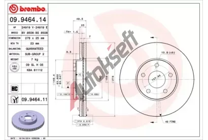 BREMBO Brzdov kotou - 278 mm BRE 09.9464.14, 09.9464.14