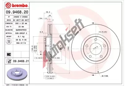 BREMBO Brzdov kotou COATED DISC LINE - 300 mm BRE 09.9468.21, 09.9468.21