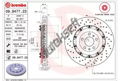 BREMBO Brzdov kotou TWO-PIECE FLOATING DISCS LINE - 365 mm BRE 09.9477.23, 09.9477.23