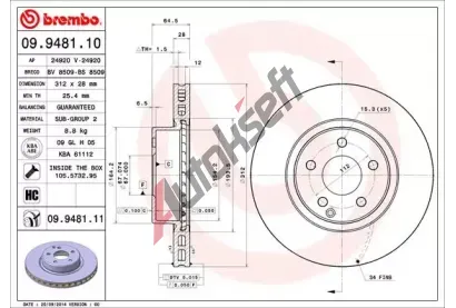 BREMBO Brzdov kotou COATED DISC LINE - 312 mm BRE 09.9481.11, 09.9481.11