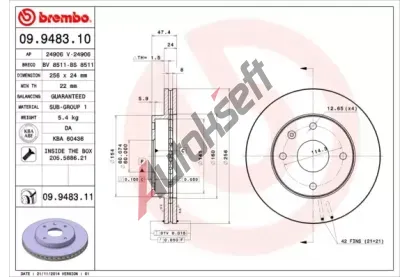 BREMBO Brzdov kotou COATED DISC LINE - 256 mm BRE 09.9483.11, 09.9483.11