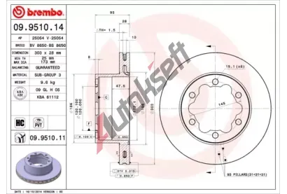 BREMBO Brzdov kotou - 303 mm BRE 09.9510.14, 09.9510.14