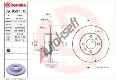 BREMBO Brzdov kotou - 241 mm BRE 09.9537.10, 09.9537.10