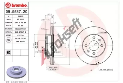 BREMBO Brzdov kotou - 241 mm BRE 09.9537.20, 09.9537.20