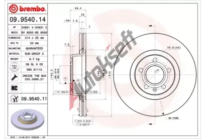 BREMBO Brzdov kotou COATED DISC LINE - 314 mm BRE 09.9540.11, 09.9540.11