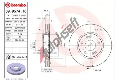 BREMBO Brzdov kotou COATED DISC LINE - 280 mm BRE 09.9574.11, 09.9574.11