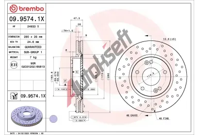 BREMBO Brzdový kotouč XTRA LINE - Xtra - 280 mm BRE 09.9574.1X, 09.9574.1X BREMBO Brzdový kotouč XTRA LINE - Xtra - 280 mm BRE 09.9574.1X, 09.9574.1X