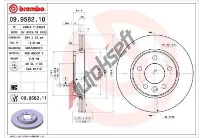 BREMBO Brzdov kotou - 294 mm BRE 09.9582.10, 09.9582.10