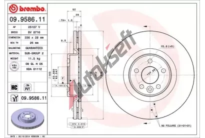 BREMBO Brzdov kotou COATED DISC LINE - 336 mm BRE 09.9586.11, 09.9586.11