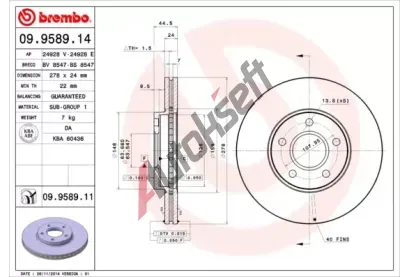 BREMBO Brzdov kotou COATED DISC LINE - 278 mm BRE 09.9589.11, 09.9589.11