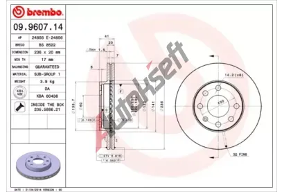 BREMBO Brzdov kotou - 236 mm BRE 09.9607.14, 09.9607.14