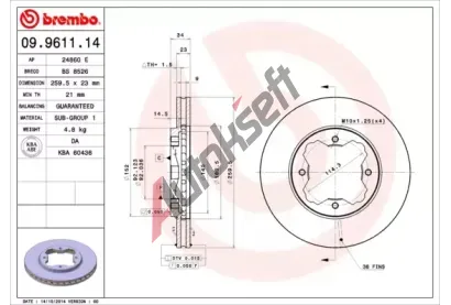 BREMBO Brzdov kotou - 259 mm BRE 09.9611.14, 09.9611.14