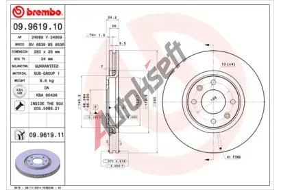 BREMBO Brzdov kotou COATED DISC LINE - 283 mm BRE 09.9619.11, 09.9619.11