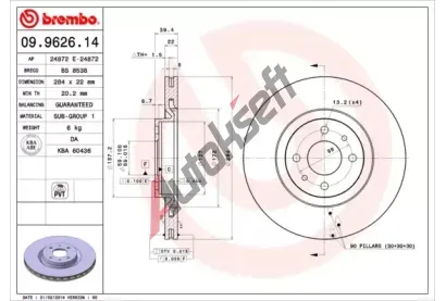 BREMBO Brzdov kotou - 284 mm BRE 09.9626.14, 09.9626.14