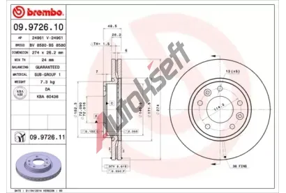 BREMBO Brzdov kotou COATED DISC LINE - 274 mm BRE 09.9726.11, 09.9726.11