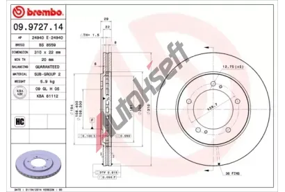 BREMBO Brzdov kotou - 310 mm BRE 09.9727.14, 09.9727.14