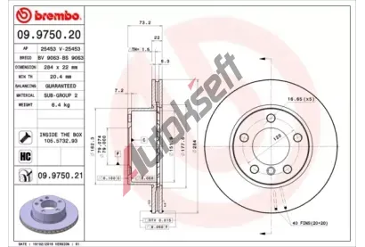 BREMBO Brzdov kotou COATED DISC LINE - 284 mm BRE 09.9750.21, 09.9750.21