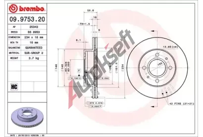 BREMBO Brzdov kotou COATED DISC LINE - 234 mm BRE 09.9753.21, 09.9753.21