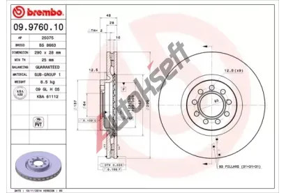 BREMBO Brzdov kotou - 290 mm BRE 09.9760.10, 09.9760.10