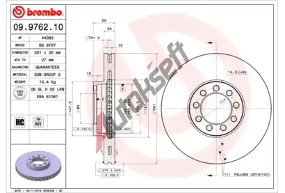 BREMBO Brzdov kotou - 301 mm BRE 09.9762.10, 09.9762.10