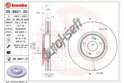 BREMBO Brzdov kotou COATED DISC LINE - 308 mm BRE 09.9821.21, 09.9821.21