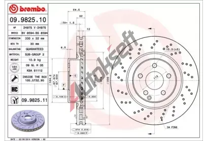 BREMBO Brzdov kotou COATED DISC LINE - 330 mm BRE 09.9825.11, 09.9825.11