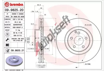 BREMBO Brzdov kotou COATED DISC LINE - 330 mm BRE 09.9825.21, 09.9825.21