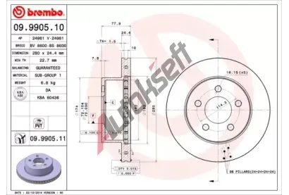 BREMBO Brzdov kotou COATED DISC LINE - 280 mm BRE 09.9905.11, 09.9905.11