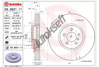 BREMBO Brzdov kotou COATED DISC LINE - 365 mm BRE 09.9921.11, 09.9921.11