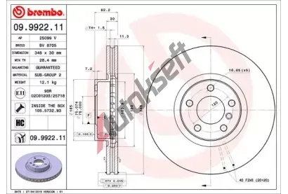 BREMBO Brzdov kotou COATED DISC LINE - 348 mm BRE 09.9922.11, 09.9922.11