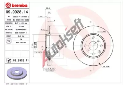 BREMBO Brzdový kotouč - 247 mm BRE 09.9928.14, 09.9928.14 BREMBO Brzdový kotouč - 247 mm BRE 09.9928.14, 09.9928.14