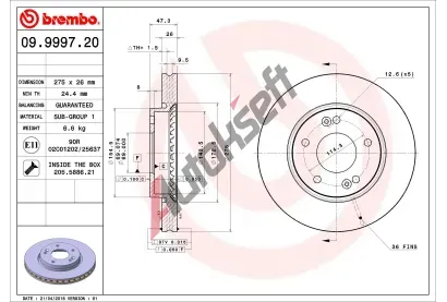 BREMBO Brzdov kotou PRIME LINE - 275 mm BRE 09.9997.20, 09.9997.20